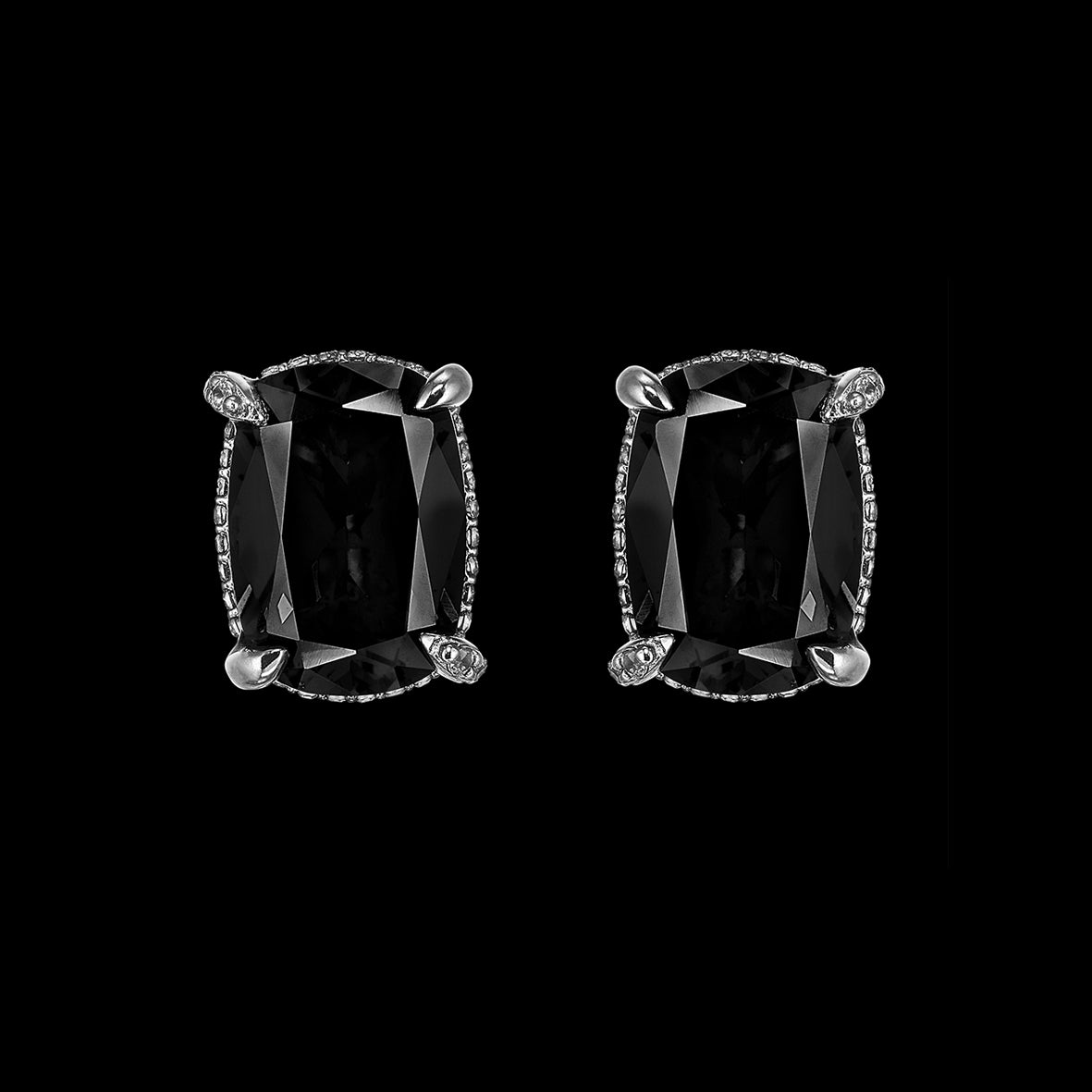 Black Diamond Cushion Wing Studs, Earrings, Anabela Chan Joaillerie - Fine jewelry with laboratory grown and created gemstones hand-crafted in the United Kingdom. Anabela Chan Joaillerie is the first fine jewellery brand in the world to champion laboratory-grown and created gemstones with high jewellery design, artisanal craftsmanship and a focus on ethical and sustainable innovations.
